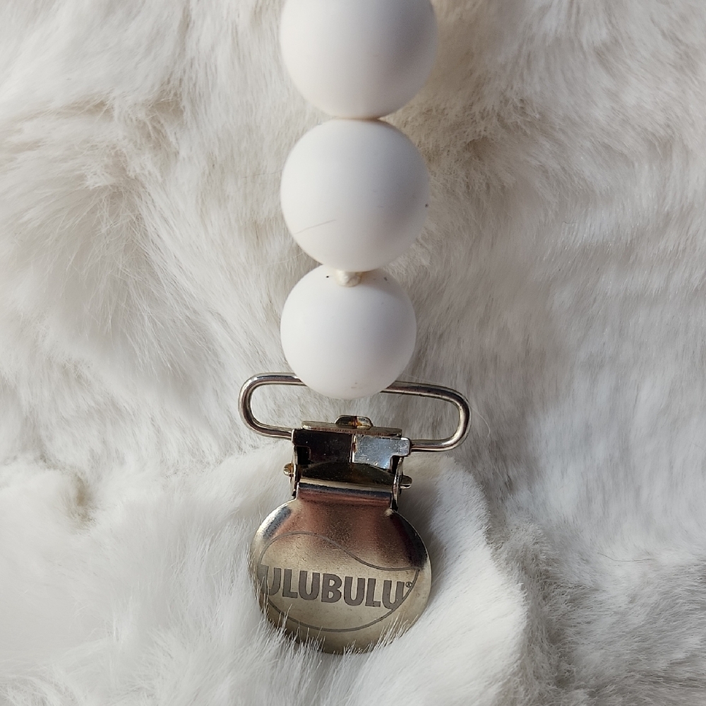 White and Silver Minimalist Pacifier Clip